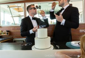 Chicago Private Yacht Rentals Wedding ceremony aboard Adeline's Sea Moose