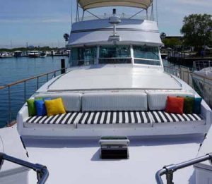 Chicago private yacht rental charter Adeline's Sea Moose Bow Seating and Sundeck