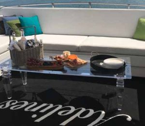Chicago private yacht rental charter Adeline's Sea Moose top deck gathering viewing area